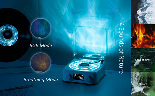 Wireless Retro Sleep Aid Speakers White Noise Bluetooth Speaker Vinyl Record Player Style Speaker Subwoofer with RGB Light