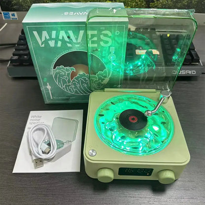 Wireless Retro Sleep Aid Speakers White Noise Bluetooth Speaker Vinyl Record Player Style Speaker Subwoofer with RGB Light