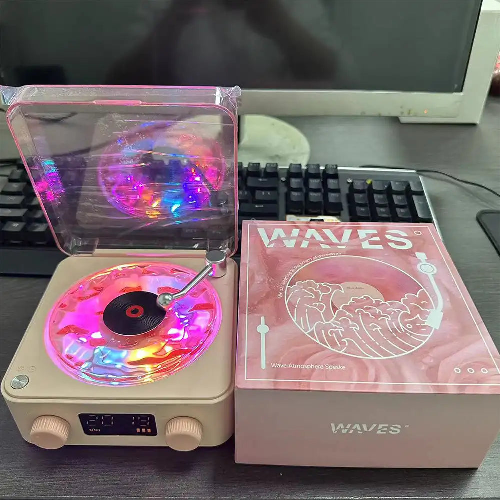 Wireless Retro Sleep Aid Speakers White Noise Bluetooth Speaker Vinyl Record Player Style Speaker Subwoofer with RGB Light