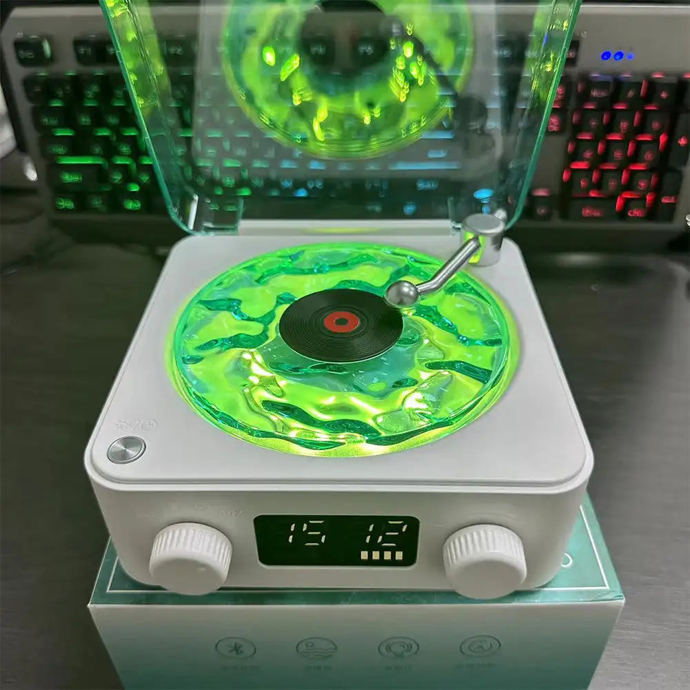 Wireless Retro Sleep Aid Speakers White Noise Bluetooth Speaker Vinyl Record Player Style Speaker Subwoofer with RGB Light