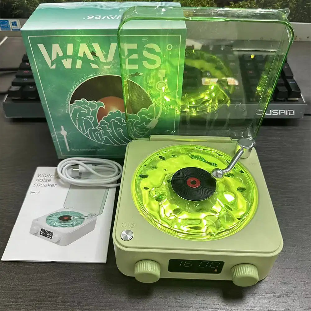 Wireless Retro Sleep Aid Speakers White Noise Bluetooth Speaker Vinyl Record Player Style Speaker Subwoofer with RGB Light