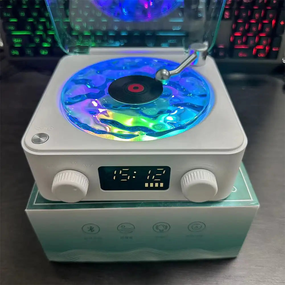 Wireless Retro Sleep Aid Speakers White Noise Bluetooth Speaker Vinyl Record Player Style Speaker Subwoofer with RGB Light